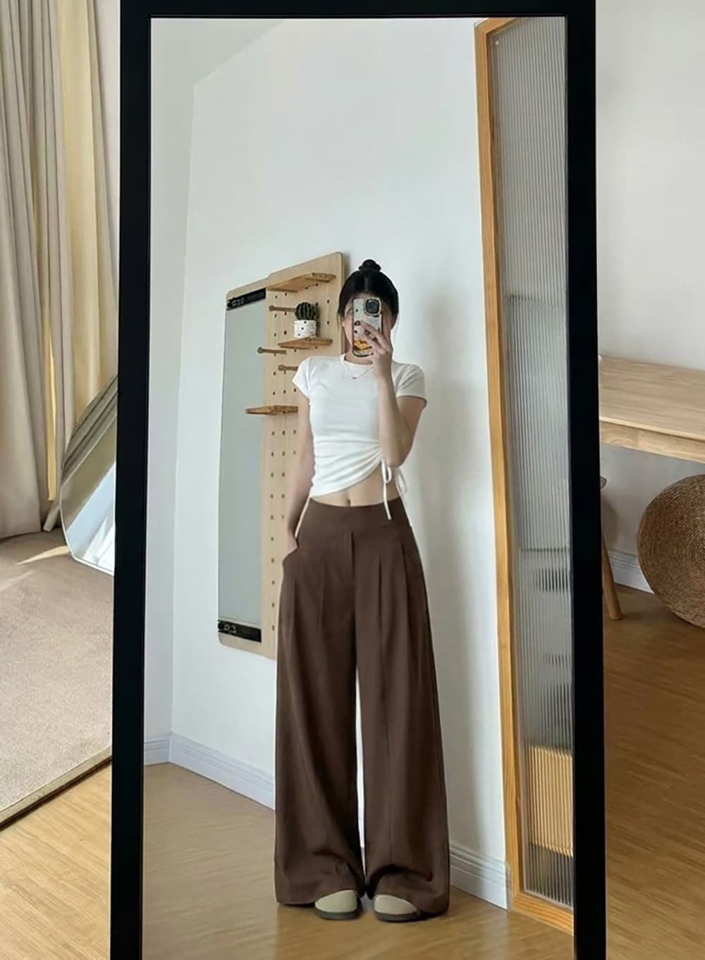 실사 2026 새로운 디자인 센스 와이드 레깅스 바지 도루 센스 루즈핏 캐주얼 바지 상세 이미지 6