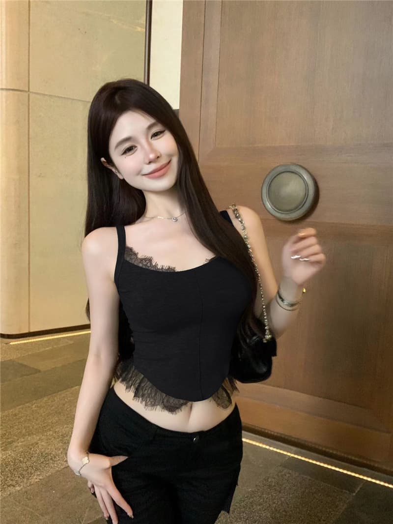 정가 실사 레이스 조각 인사이드 가져 가라. 캐미솔 디자인 센스 불규칙 슬림해 보이는 쇼트 스타일 맨위 이미지 2