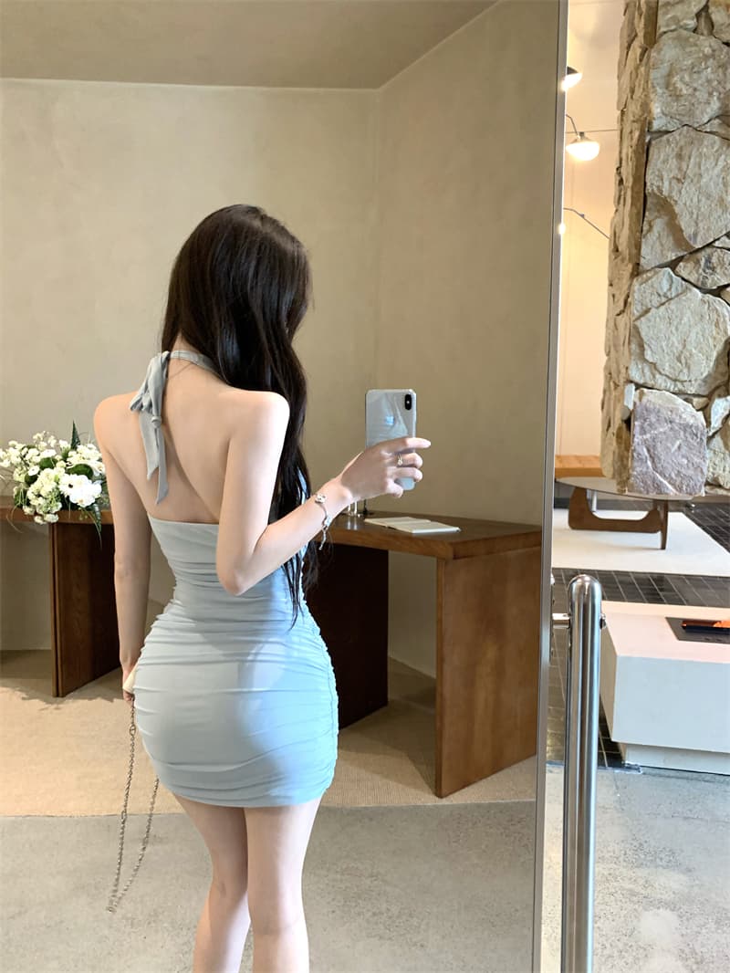 실사 정가 흔들다 칼라 주름 행침 목 슬립 여성 드레스 여름 몸매 가꾸기 타이트 스커트 짧은 치마 상세 이미지 12