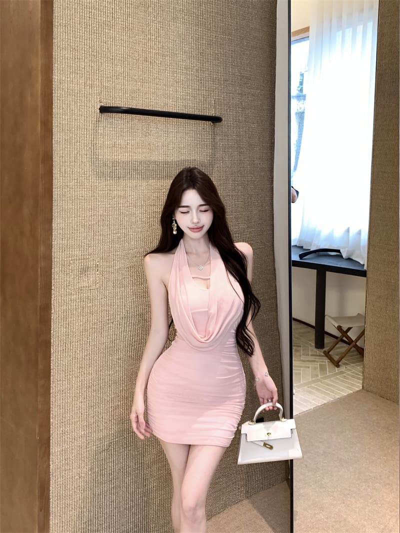 실사 정가 흔들다 칼라 주름 행침 목 슬립 여성 드레스 여름 몸매 가꾸기 타이트 스커트 짧은 치마 상세 이미지 27