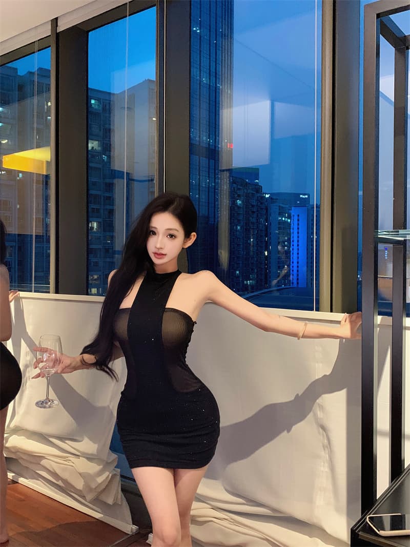 실사 정가 망사 핫픽스 행침 목 타이트 스커트 치마 가슴 패드 가슴 대 허리 좋은 이미지 4
