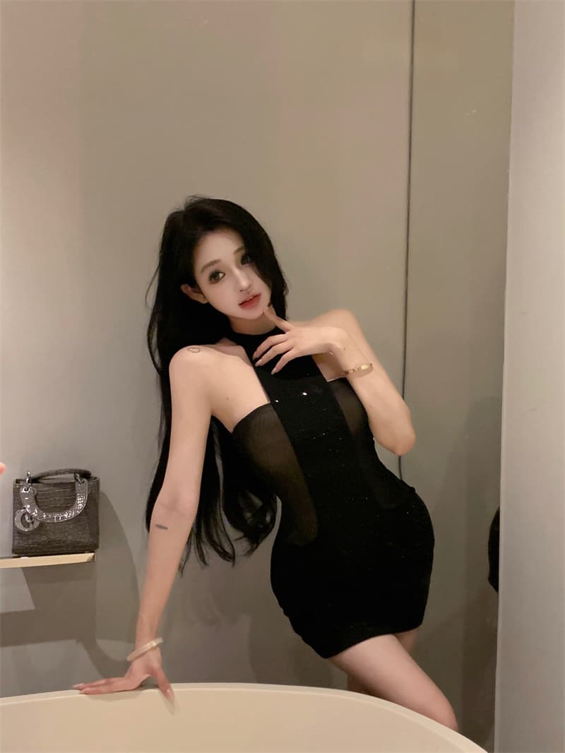 실사 정가 망사 핫픽스 행침 목 타이트 스커트 치마 가슴 패드 가슴 대 허리 좋은 상세 이미지 7