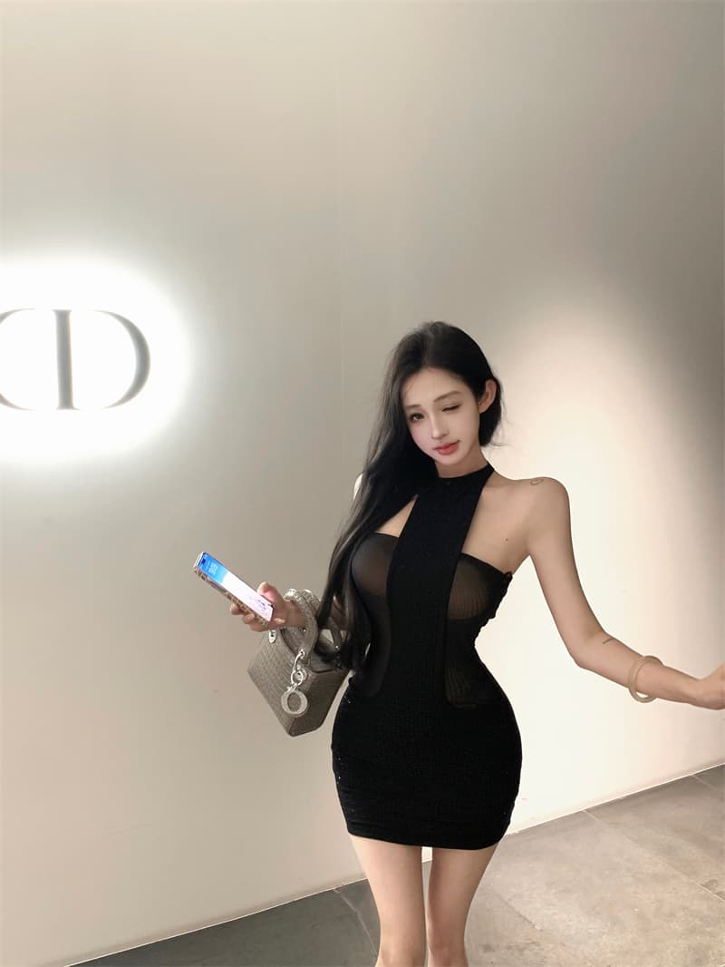 실사 정가 망사 핫픽스 행침 목 타이트 스커트 치마 가슴 패드 가슴 대 허리 좋은 상세 이미지 9