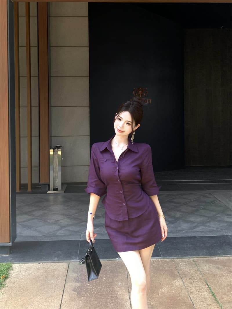 실사 정가 오래된 돈 세트 염색 디스플레이 흰 셔츠 세트 반신 스커트 투피스 세트 상세 이미지 7