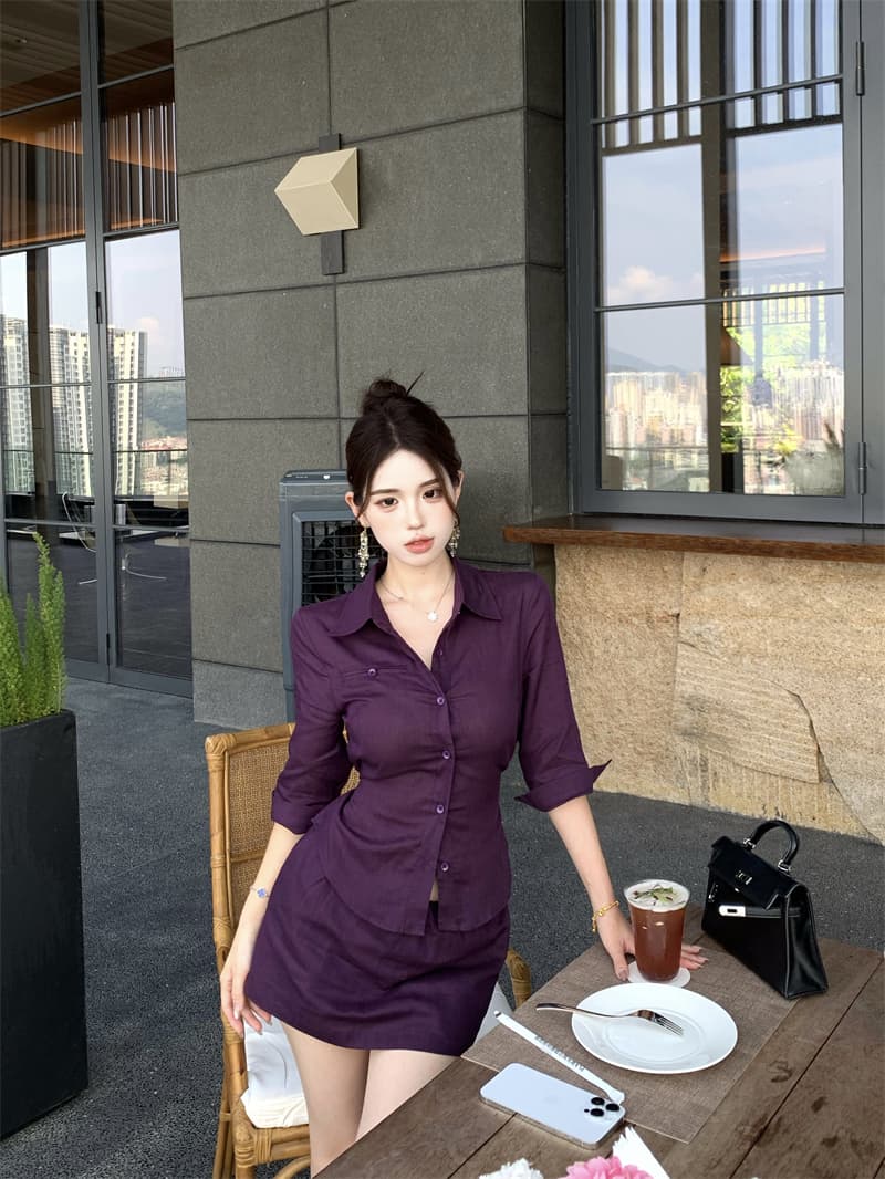 실사 정가 오래된 돈 세트 염색 디스플레이 흰 셔츠 세트 반신 스커트 투피스 세트 상세 이미지 8