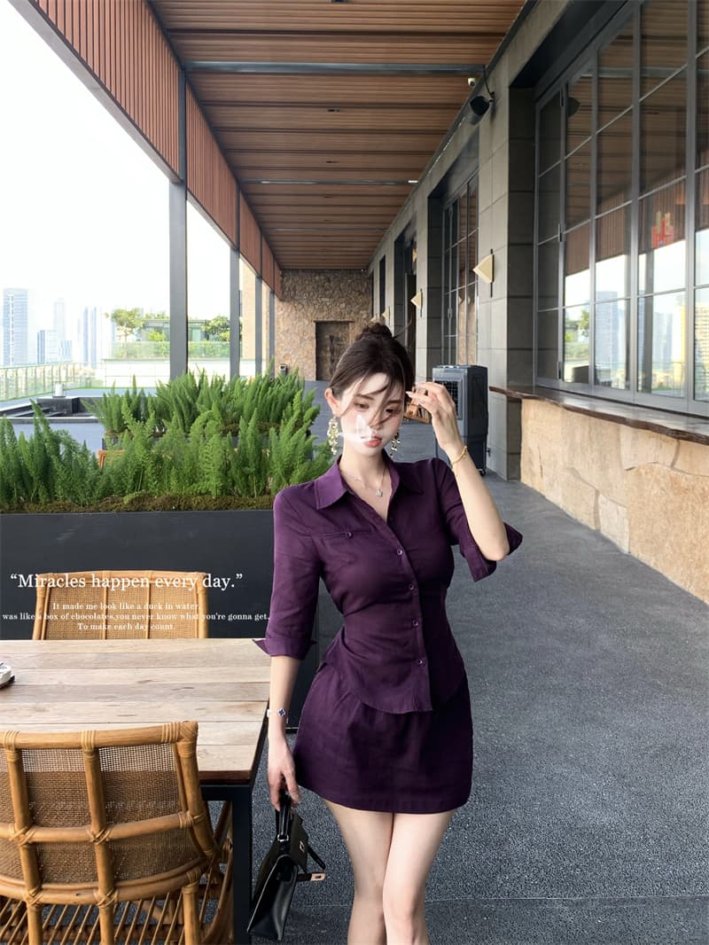 실사 정가 오래된 돈 세트 염색 디스플레이 흰 셔츠 세트 반신 스커트 투피스 세트 상세 이미지 11