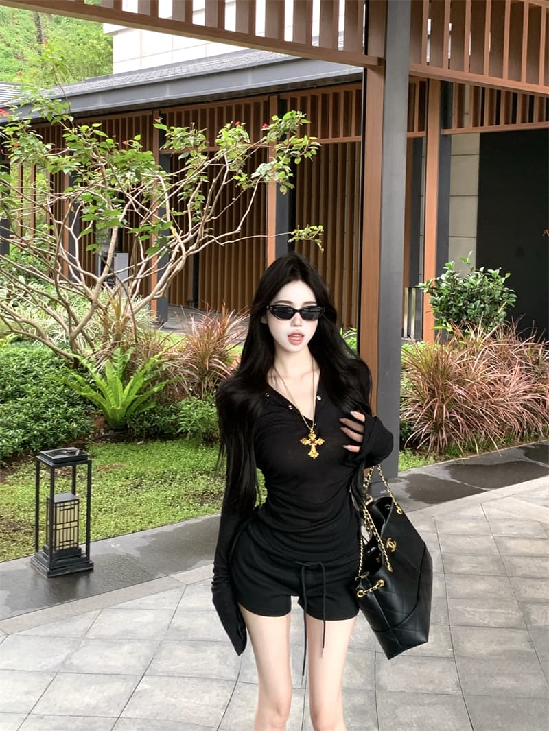 정가 실사 디자인 센스 후드 긴팔 티셔츠 여성 이른 가을 새로운 허리 수축 만나는 맨위 상세 이미지 7