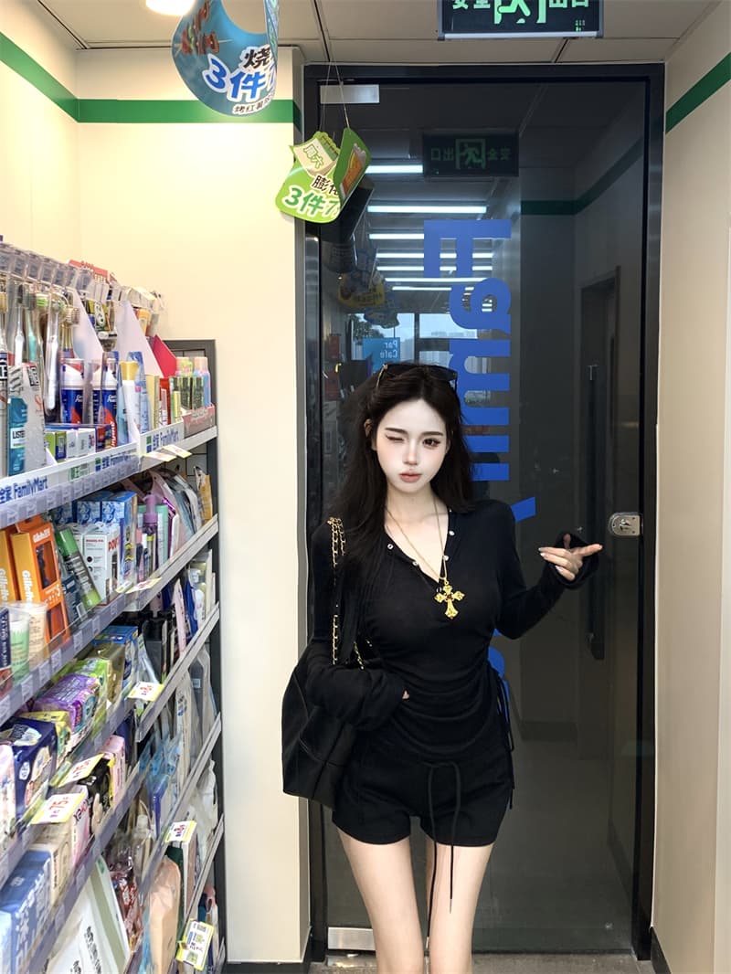 정가 실사 디자인 센스 후드 긴팔 티셔츠 여성 이른 가을 새로운 허리 수축 만나는 맨위 상세 이미지 9