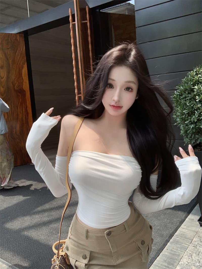 실사 정가 클래식 다용도 핫걸 몸매 가꾸기 쇼트 스타일 오프숄더 티셔츠 디스플레이 얇고 작은 맨위