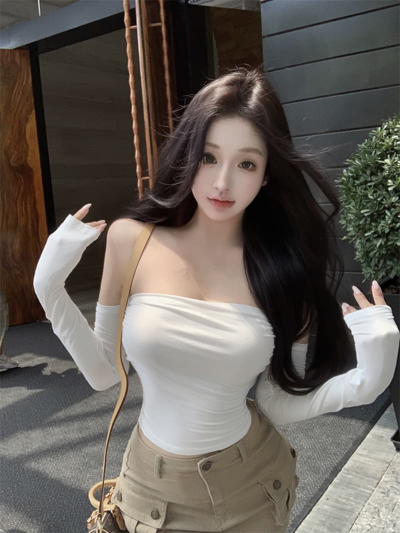 실사 정가 클래식 다용도 핫걸 몸매 가꾸기 쇼트 스타일 오프숄더 티셔츠 디스플레이 얇고 작은 맨위 상세 이미지 9