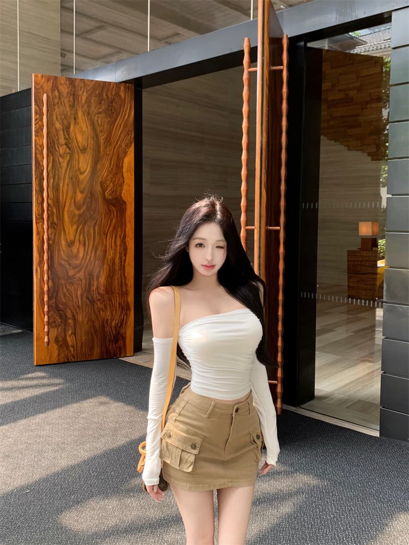 실사 정가 클래식 다용도 핫걸 몸매 가꾸기 쇼트 스타일 오프숄더 티셔츠 디스플레이 얇고 작은 맨위 상세 이미지 12