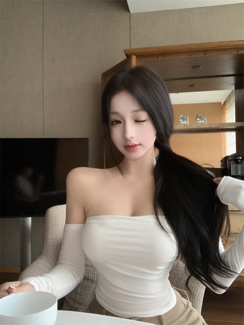실사 정가 클래식 다용도 핫걸 몸매 가꾸기 쇼트 스타일 오프숄더 티셔츠 디스플레이 얇고 작은 맨위 상세 이미지 15