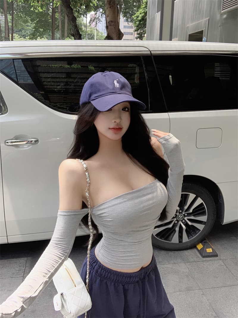 실사 정가 클래식 다용도 핫걸 몸매 가꾸기 쇼트 스타일 오프숄더 티셔츠 디스플레이 얇고 작은 맨위 상세 이미지 21