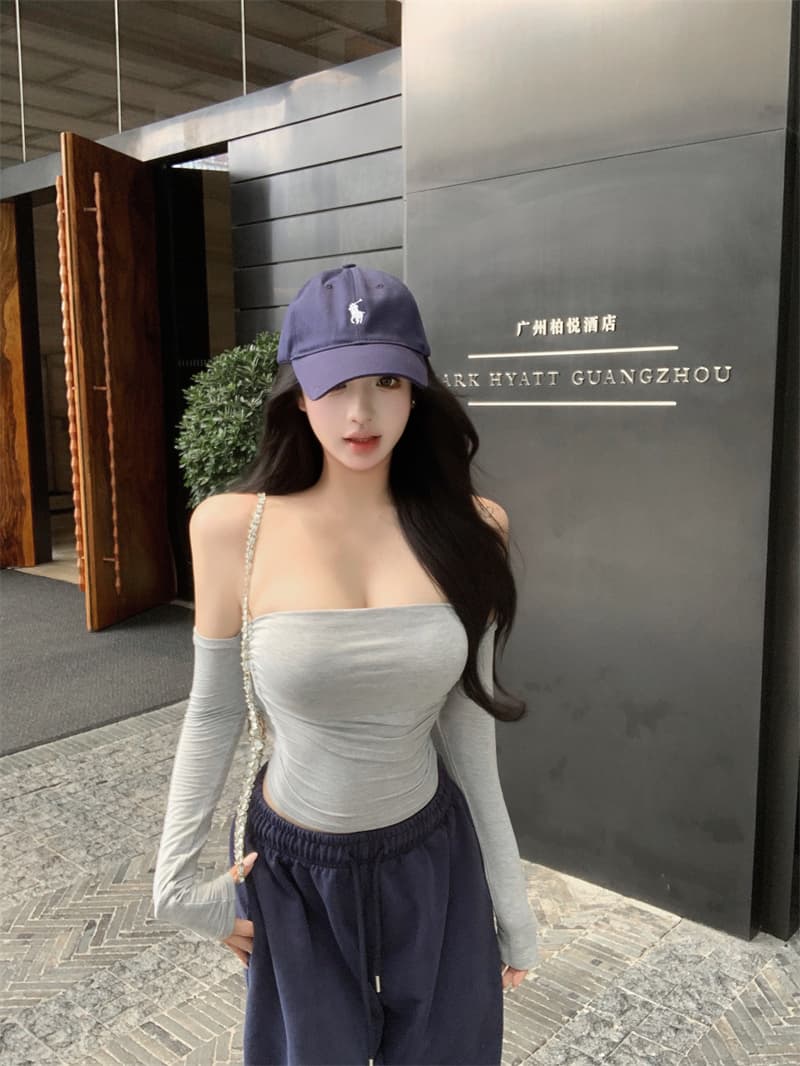 실사 정가 클래식 다용도 핫걸 몸매 가꾸기 쇼트 스타일 오프숄더 티셔츠 디스플레이 얇고 작은 맨위 상세 이미지 23