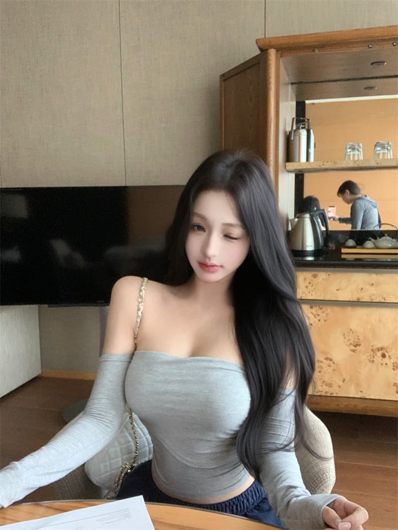 실사 정가 클래식 다용도 핫걸 몸매 가꾸기 쇼트 스타일 오프숄더 티셔츠 디스플레이 얇고 작은 맨위 상세 이미지 27