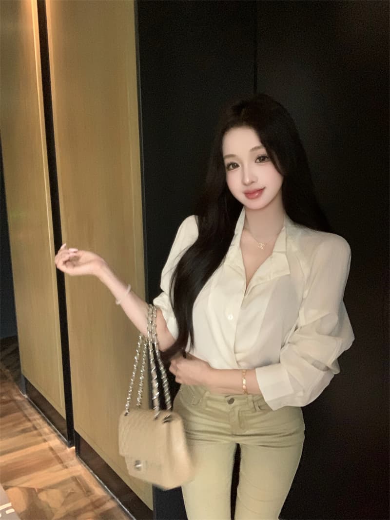 실사 정가 작은 대중 디자인 센스 한 부서 긴팔 셔츠 맨위 여성 가을 이미지 3
