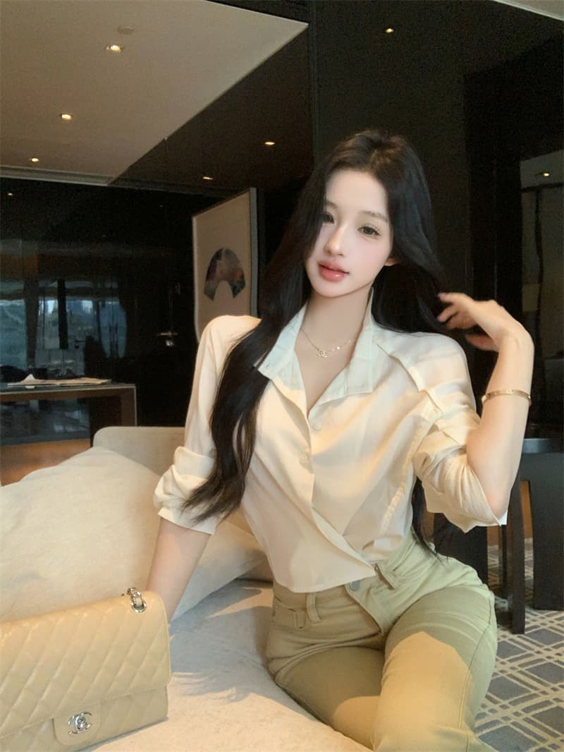 실사 정가 작은 대중 디자인 센스 한 부서 긴팔 셔츠 맨위 여성 가을 상세 이미지 2