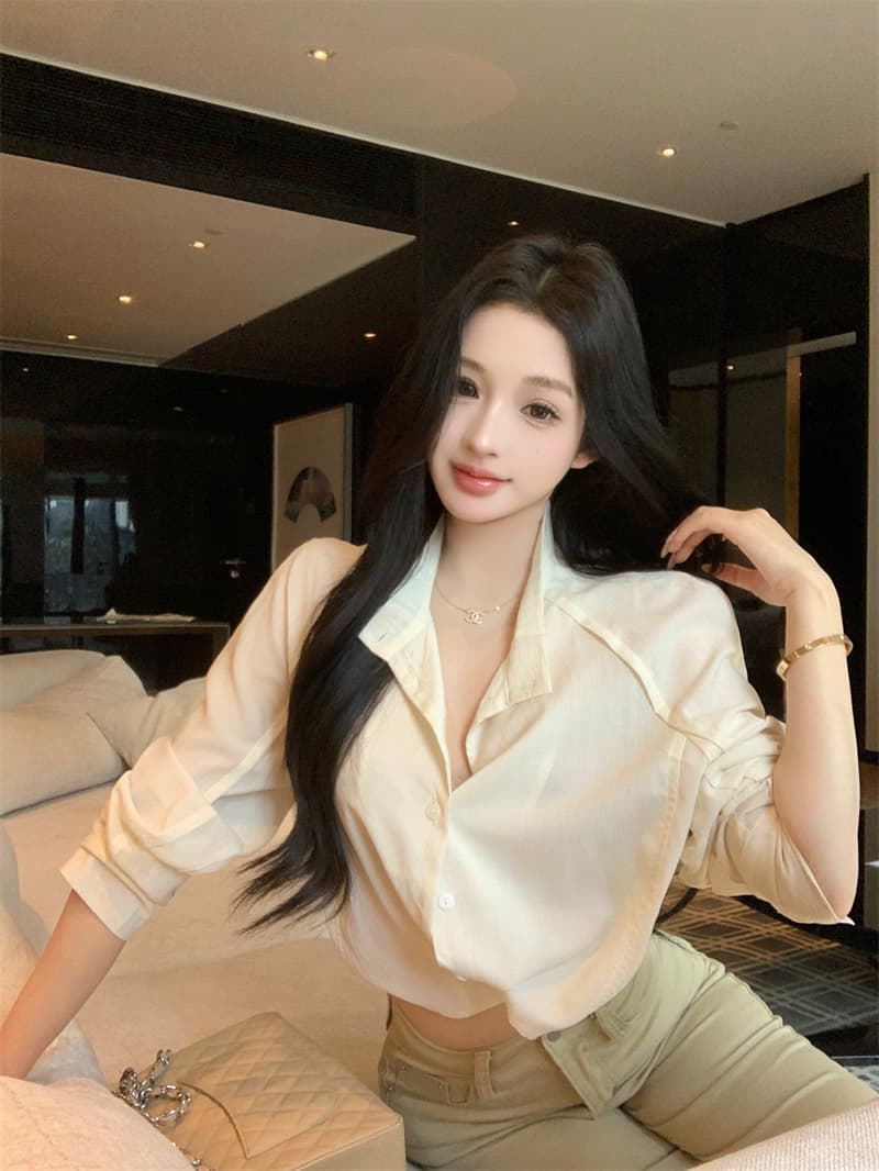 실사 정가 작은 대중 디자인 센스 한 부서 긴팔 셔츠 맨위 여성 가을 상세 이미지 5