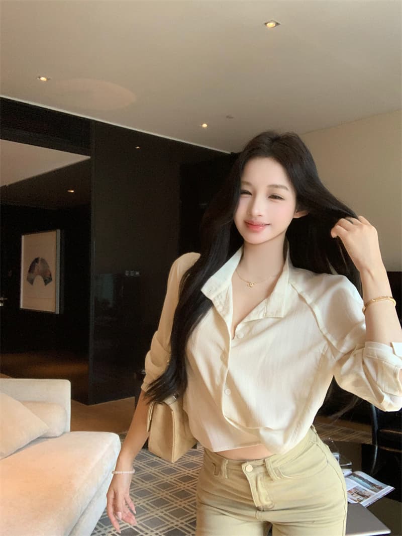 실사 정가 작은 대중 디자인 센스 한 부서 긴팔 셔츠 맨위 여성 가을 상세 이미지 9