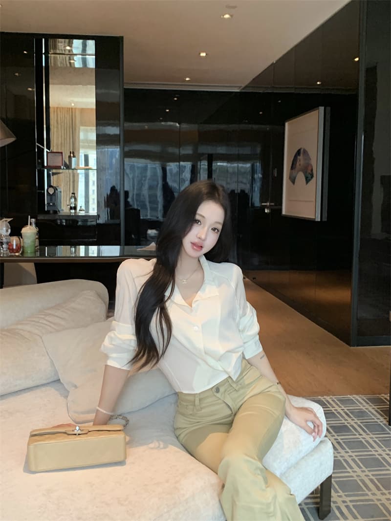 실사 정가 작은 대중 디자인 센스 한 부서 긴팔 셔츠 맨위 여성 가을 상세 이미지 10