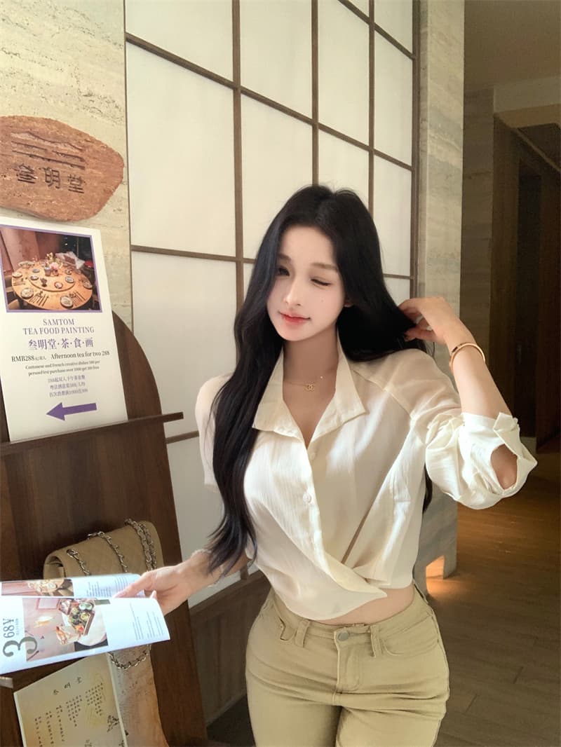 실사 정가 작은 대중 디자인 센스 한 부서 긴팔 셔츠 맨위 여성 가을 상세 이미지 12