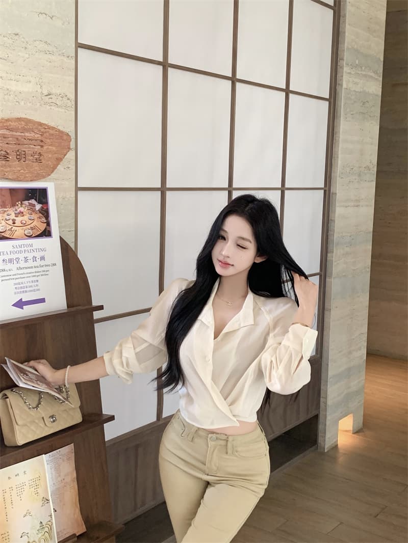 실사 정가 작은 대중 디자인 센스 한 부서 긴팔 셔츠 맨위 여성 가을 상세 이미지 13