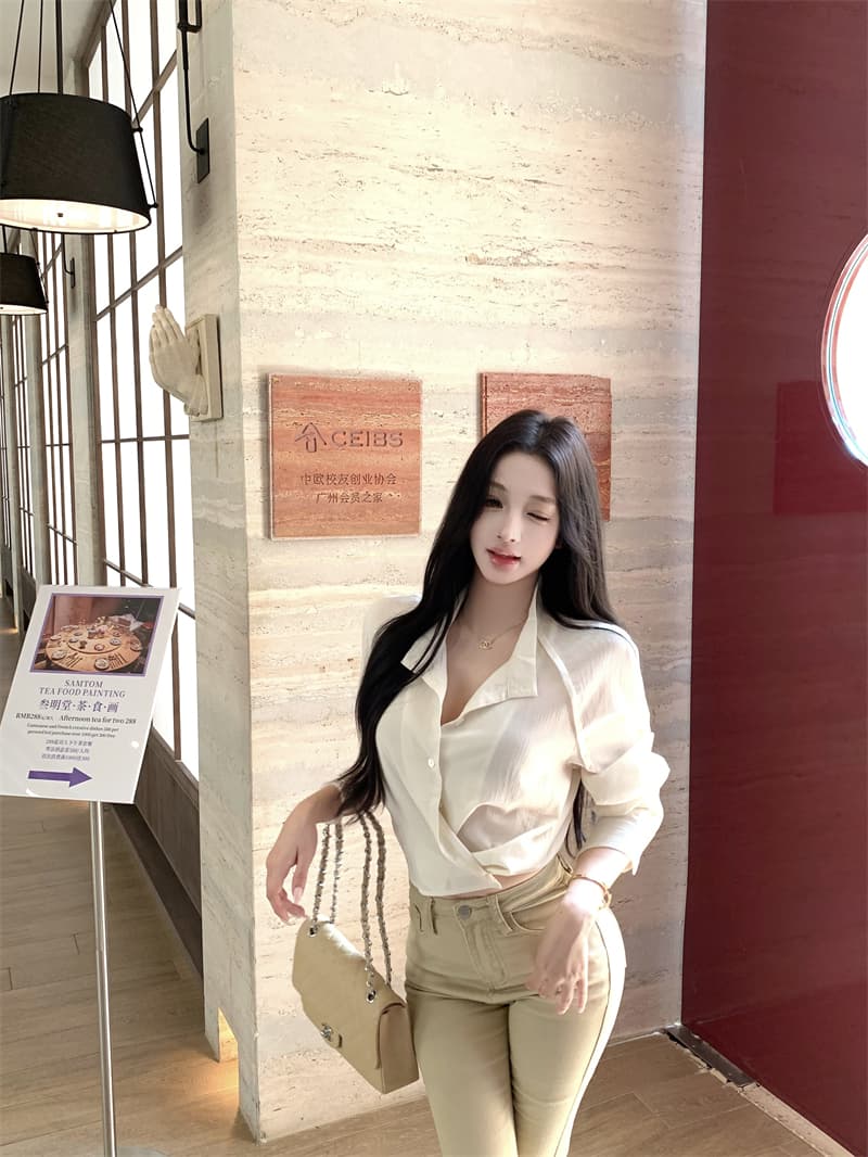 실사 정가 작은 대중 디자인 센스 한 부서 긴팔 셔츠 맨위 여성 가을 상세 이미지 14