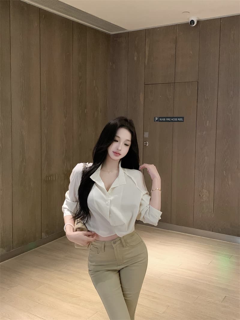 실사 정가 작은 대중 디자인 센스 한 부서 긴팔 셔츠 맨위 여성 가을 상세 이미지 15