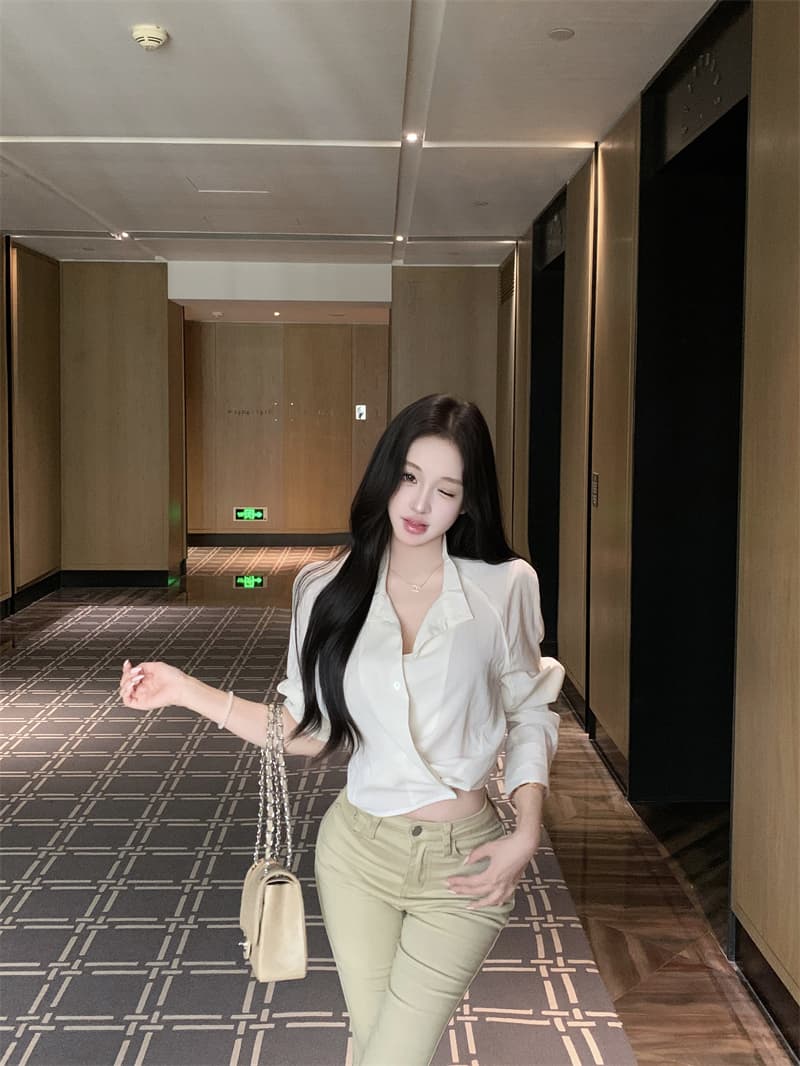 실사 정가 작은 대중 디자인 센스 한 부서 긴팔 셔츠 맨위 여성 가을 상세 이미지 16
