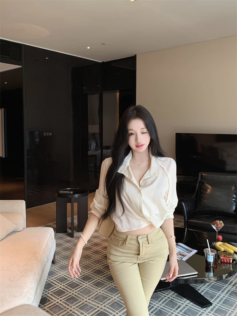 실사 정가 작은 대중 디자인 센스 한 부서 긴팔 셔츠 맨위 여성 가을 상세 이미지 17