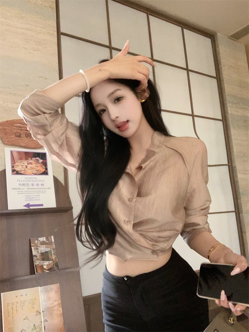 실사 정가 작은 대중 디자인 센스 한 부서 긴팔 셔츠 맨위 여성 가을 상세 이미지 18