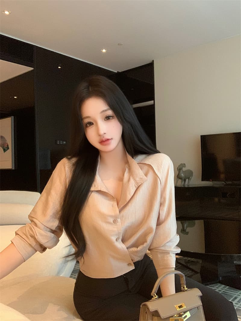 실사 정가 작은 대중 디자인 센스 한 부서 긴팔 셔츠 맨위 여성 가을 상세 이미지 21