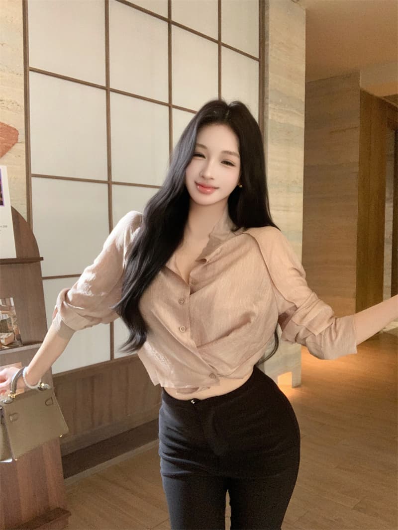 실사 정가 작은 대중 디자인 센스 한 부서 긴팔 셔츠 맨위 여성 가을 상세 이미지 22