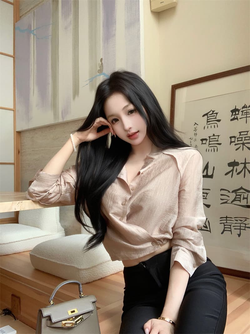 실사 정가 작은 대중 디자인 센스 한 부서 긴팔 셔츠 맨위 여성 가을 상세 이미지 23