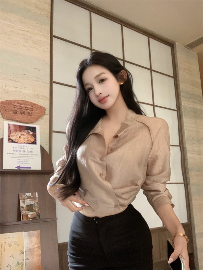 실사 정가 작은 대중 디자인 센스 한 부서 긴팔 셔츠 맨위 여성 가을 상세 이미지 25