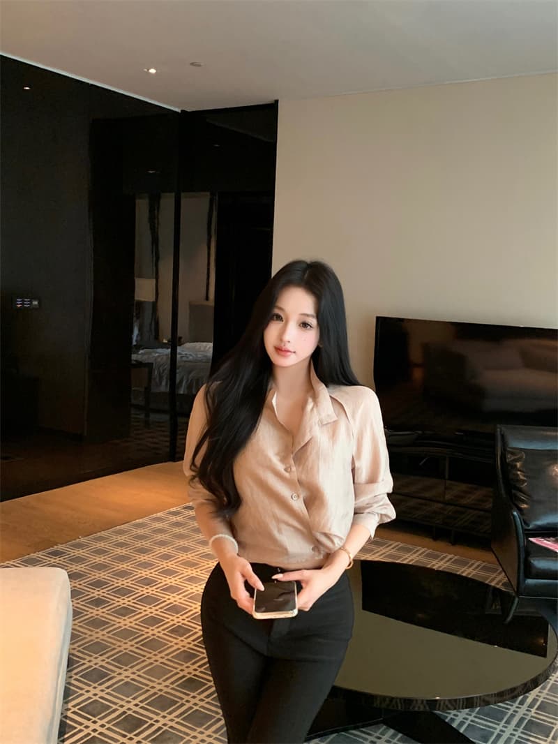 실사 정가 작은 대중 디자인 센스 한 부서 긴팔 셔츠 맨위 여성 가을 상세 이미지 28