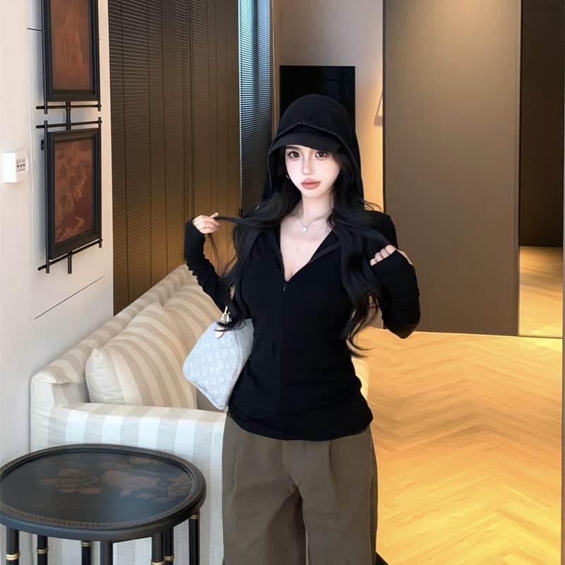 실사 정가 몸매 가꾸기 후드 니트 오픈 가디건 여성 이른 가을 새로운 얇은 스타일 긴팔 캐주얼 맨위 이미지 5