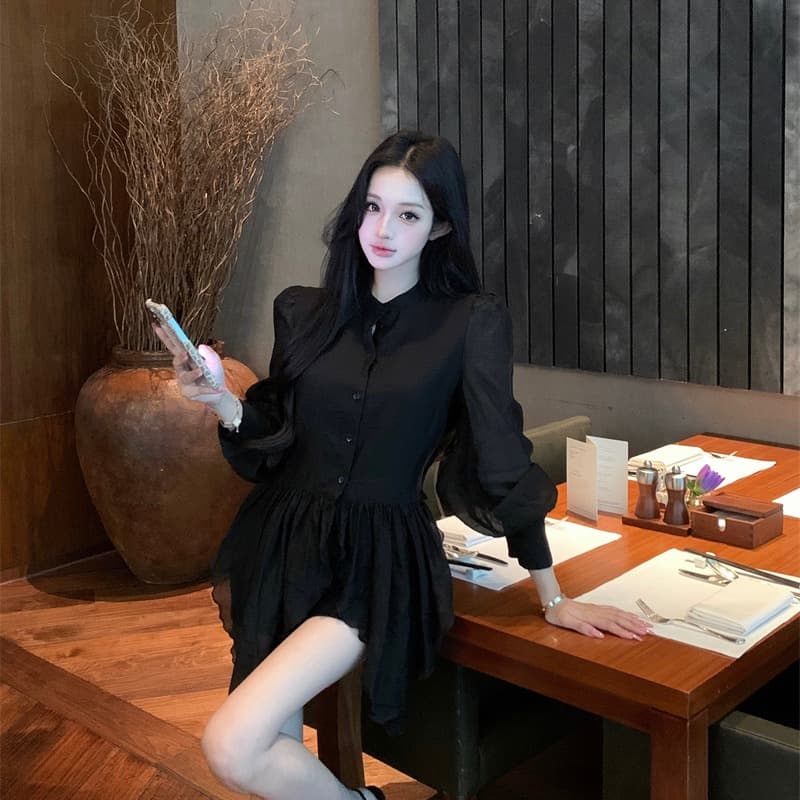 실사 정가 요정 가스 우아한 마이크로 시스루 어렴풋이 나타나면 불규칙 밑단 셔츠 이미지 5