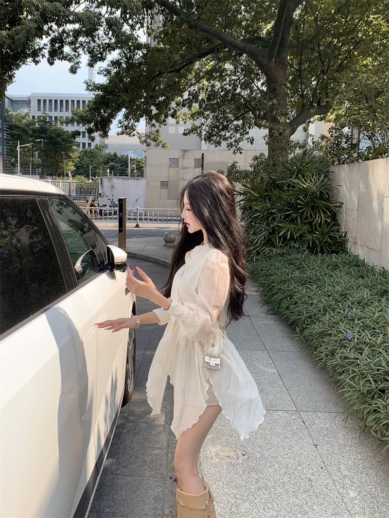 실사 정가 요정 가스 우아한 마이크로 시스루 어렴풋이 나타나면 불규칙 밑단 셔츠 상세 이미지 7