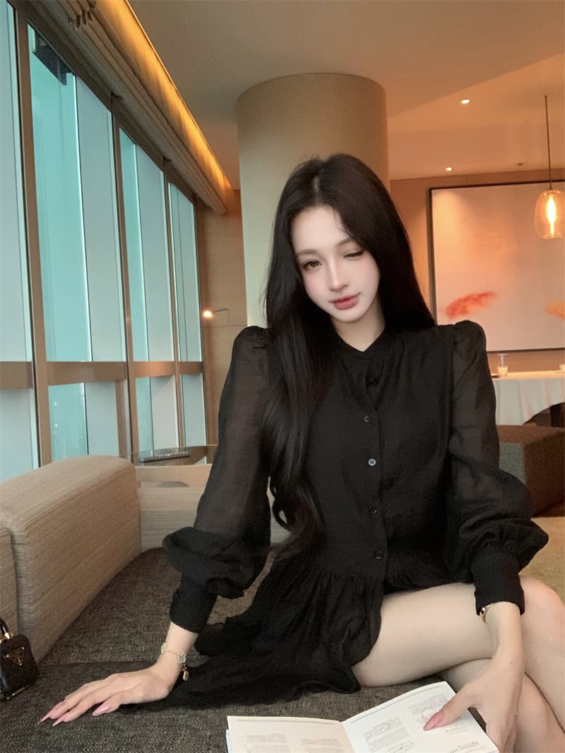 실사 정가 요정 가스 우아한 마이크로 시스루 어렴풋이 나타나면 불규칙 밑단 셔츠 상세 이미지 22