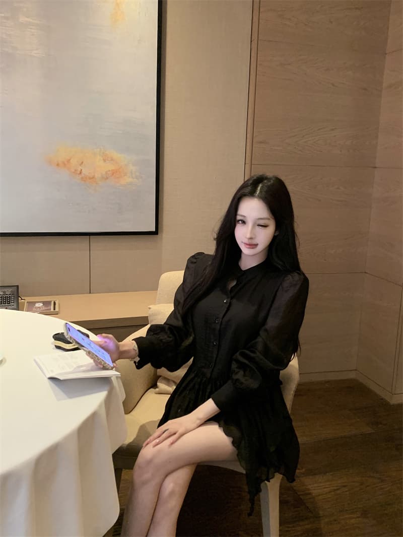 실사 정가 요정 가스 우아한 마이크로 시스루 어렴풋이 나타나면 불규칙 밑단 셔츠 상세 이미지 26