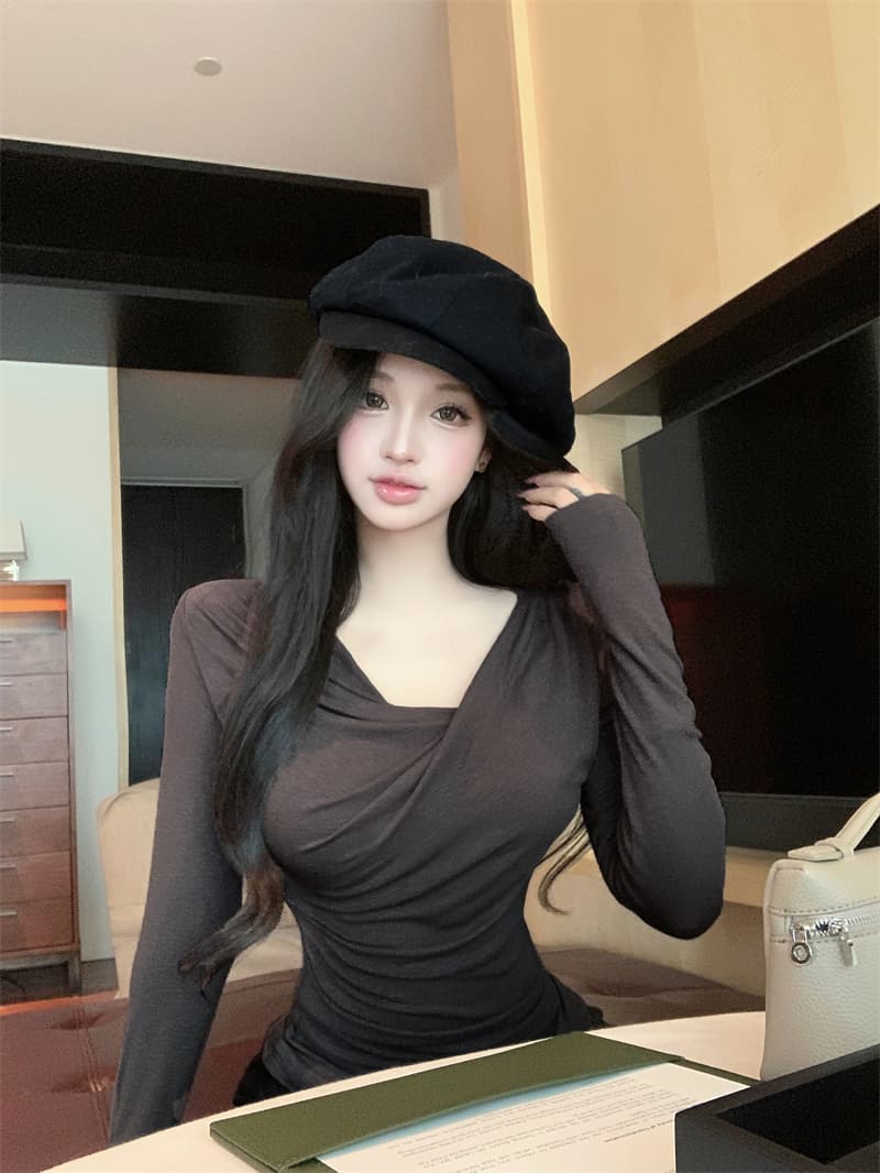 실사 정가 디스플레이 슬림 폭탄 핀치 Pleat 몸매 가꾸기 긴팔 기본 셔츠 다용도 티셔츠 맨위 가을 상세 이미지 11