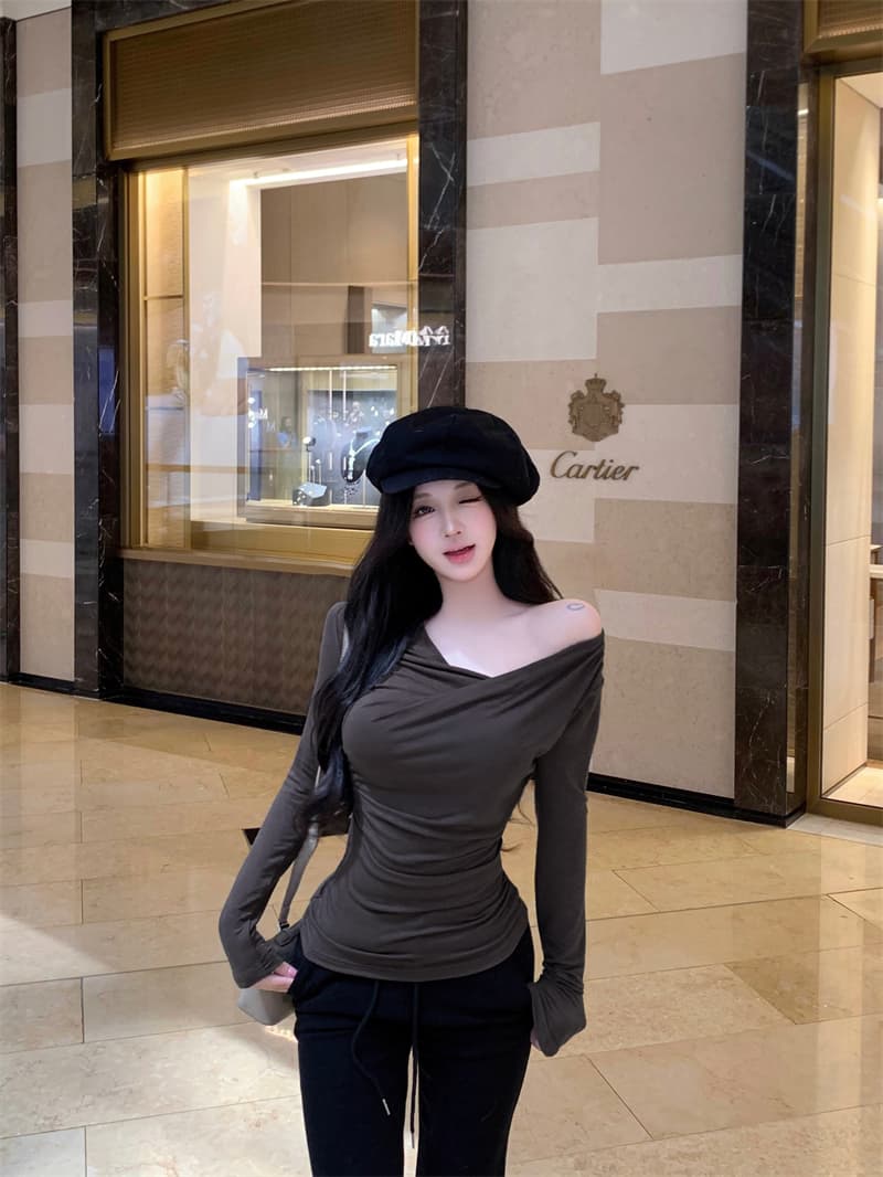 실사 정가 디스플레이 슬림 폭탄 핀치 Pleat 몸매 가꾸기 긴팔 기본 셔츠 다용도 티셔츠 맨위 가을 상세 이미지 15