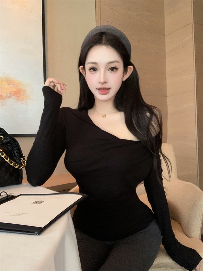 실사 정가 디스플레이 슬림 폭탄 핀치 Pleat 몸매 가꾸기 긴팔 기본 셔츠 다용도 티셔츠 맨위 가을 상세 이미지 17