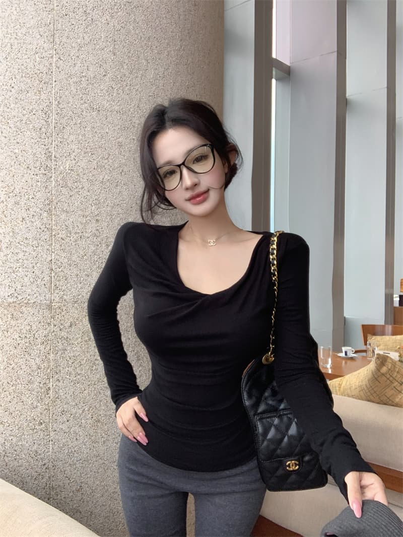 실사 정가 디스플레이 슬림 폭탄 핀치 Pleat 몸매 가꾸기 긴팔 기본 셔츠 다용도 티셔츠 맨위 가을 상세 이미지 19