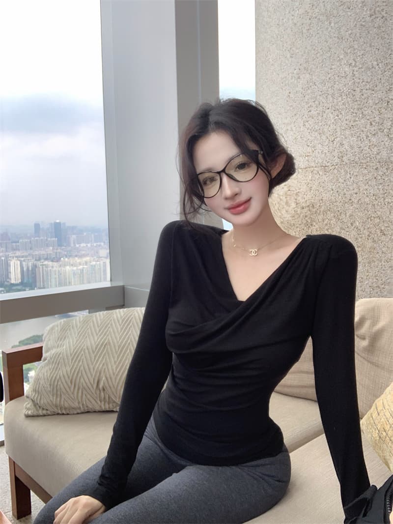 실사 정가 디스플레이 슬림 폭탄 핀치 Pleat 몸매 가꾸기 긴팔 기본 셔츠 다용도 티셔츠 맨위 가을 상세 이미지 20