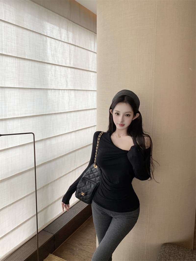 실사 정가 디스플레이 슬림 폭탄 핀치 Pleat 몸매 가꾸기 긴팔 기본 셔츠 다용도 티셔츠 맨위 가을 상세 이미지 25