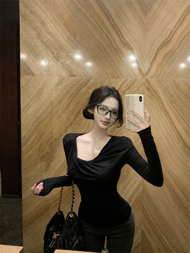 실사 정가 디스플레이 슬림 폭탄 핀치 Pleat 몸매 가꾸기 긴팔 기본 셔츠 다용도 티셔츠 맨위 가을 상세 이미지 26