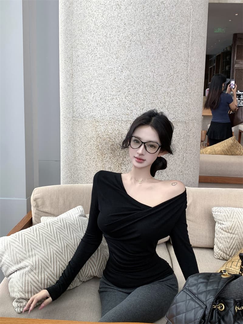 실사 정가 디스플레이 슬림 폭탄 핀치 Pleat 몸매 가꾸기 긴팔 기본 셔츠 다용도 티셔츠 맨위 가을 상세 이미지 28