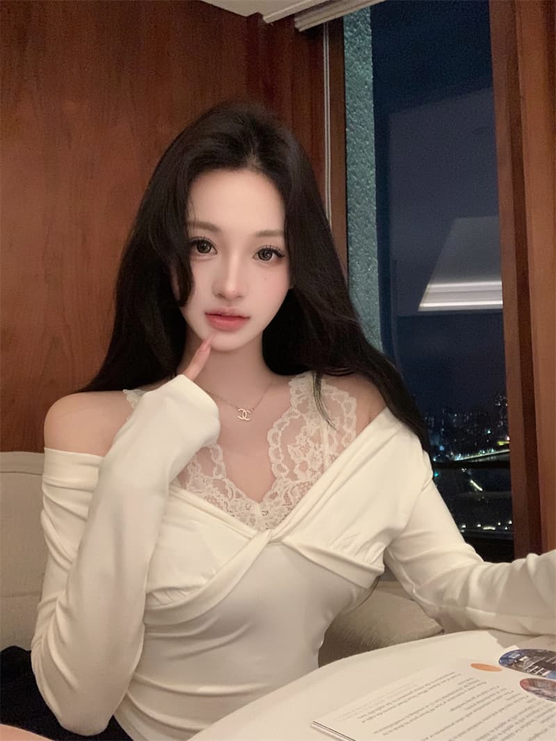 실사 정가 초기 세대 우는 소리 여성 향기로운 부드러운 娇柔 욕망 센스 레이스 조각 V넥 비틀림 맨위 상세 이미지 5